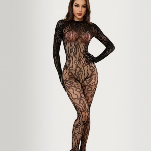 Sexy hollowed-out long-sleeved bodysuit