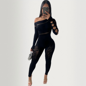 European and American sexy hot girl hollow seamless knit bodysuit