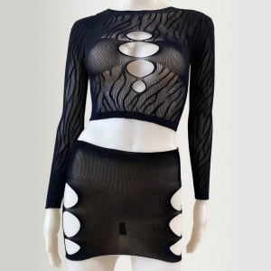 Black jacquard see-through bodysuit